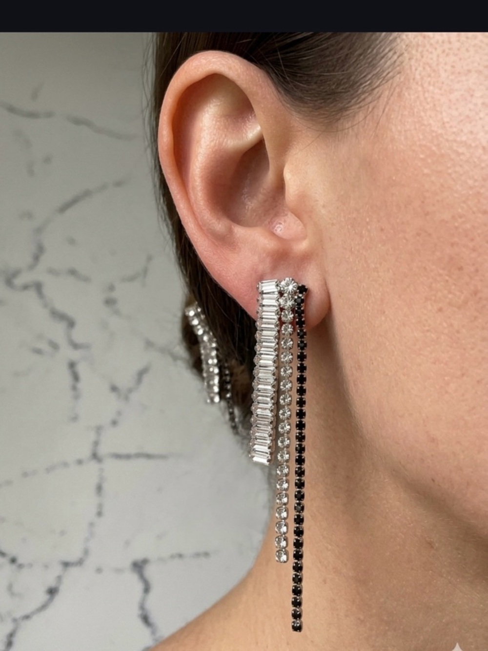 Elegant  but simple, Black and Silver  crystal Dangle Earrings
